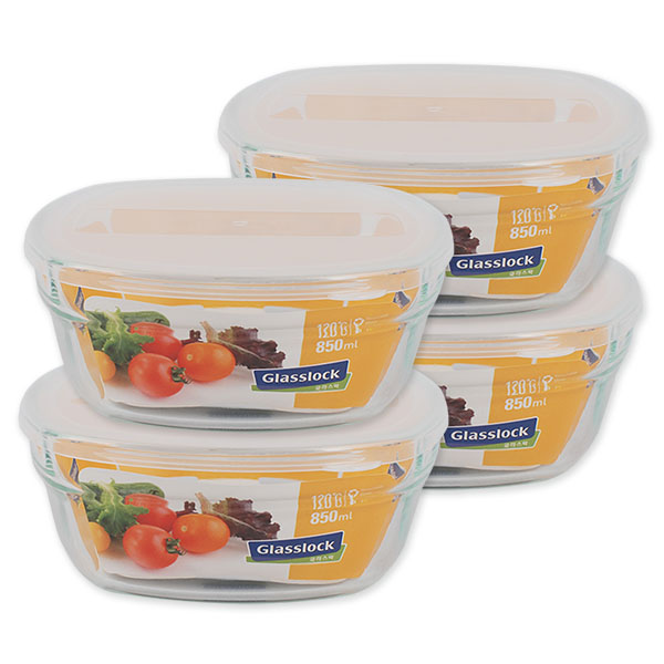 글라스락 사각화채볼(850ml)-4개 전자렌지용기 렌지볼 유리찬통 쿠킹볼 밀폐보관용기